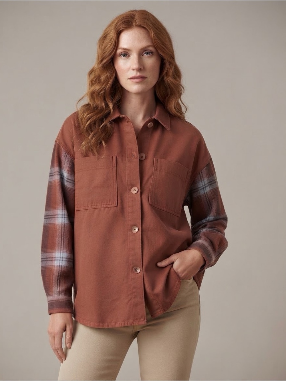 Thread & Supply Rust Plaid Shirt(Bust 42” Length 27”)